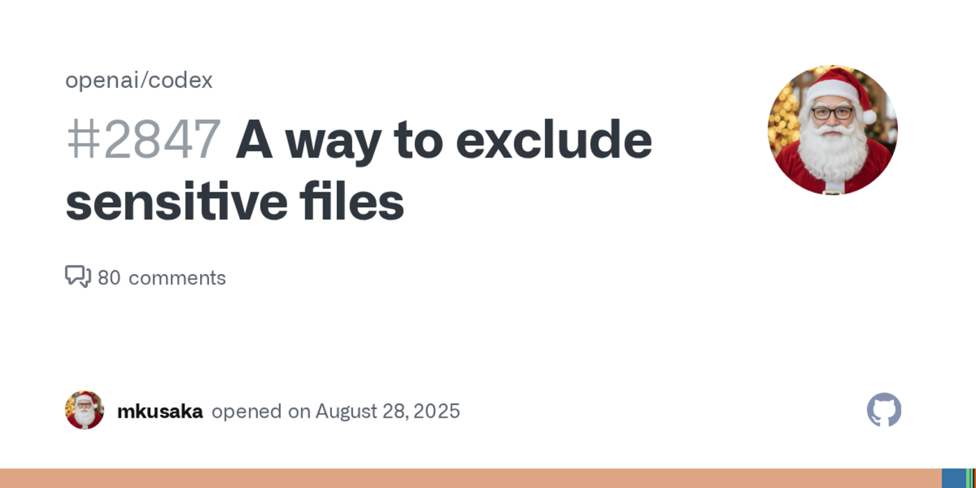 a way to exclude sensitive files issue still open for openai codex