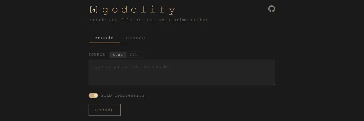 show hn gdelify encode any file or text as a prime number