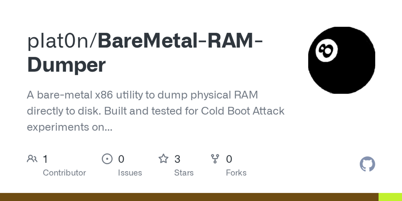 baremetal ram dumper baremetal x86 tool for cold boot attack experiments