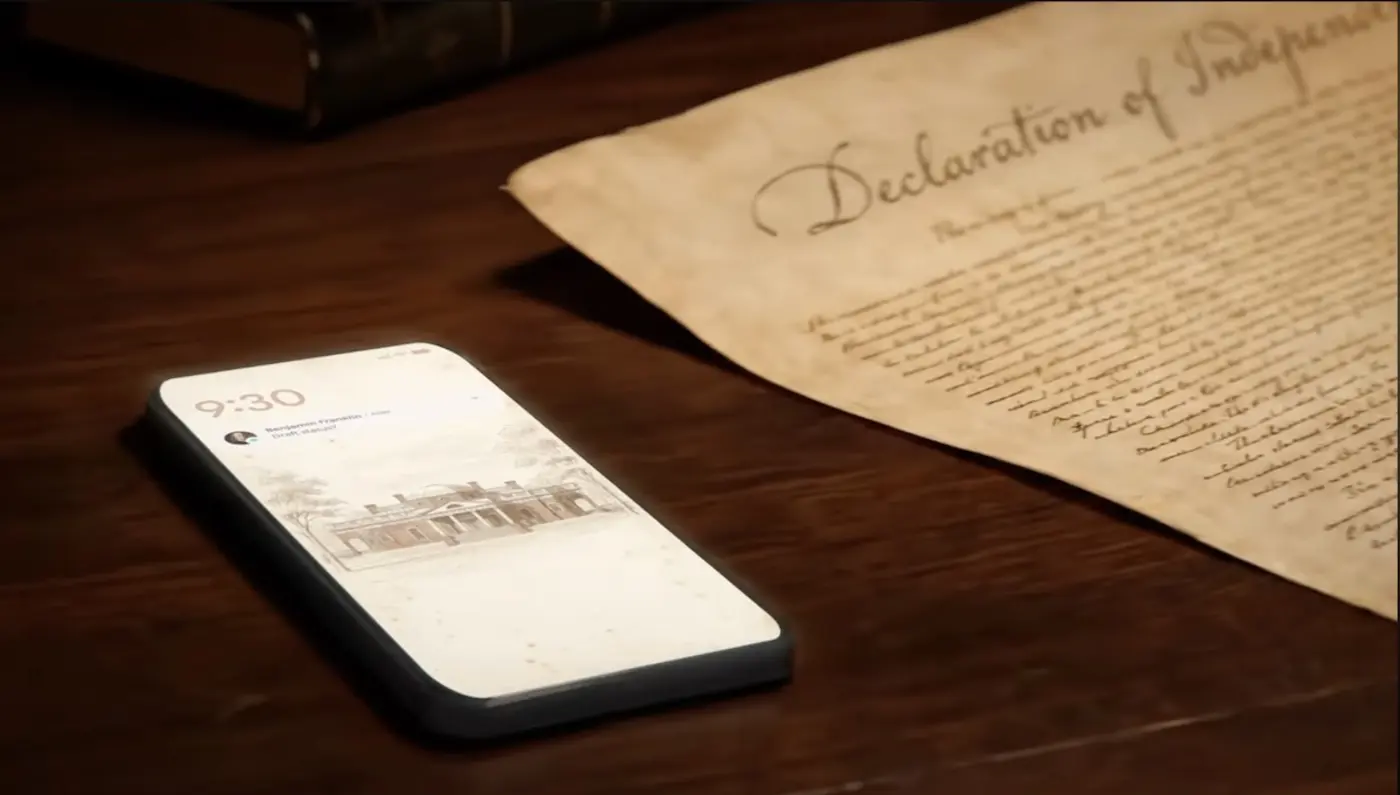 google commercial imagines declaration of independence written with help from ai