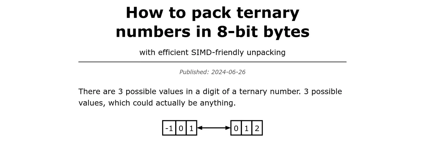 how to pack ternary numbers in 8bit bytes