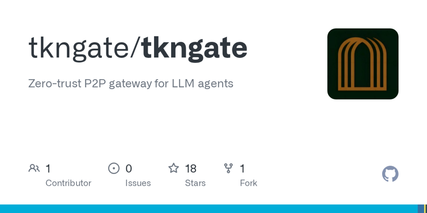 tkngate zerotrust p2p ateway for llm agents open source written in go