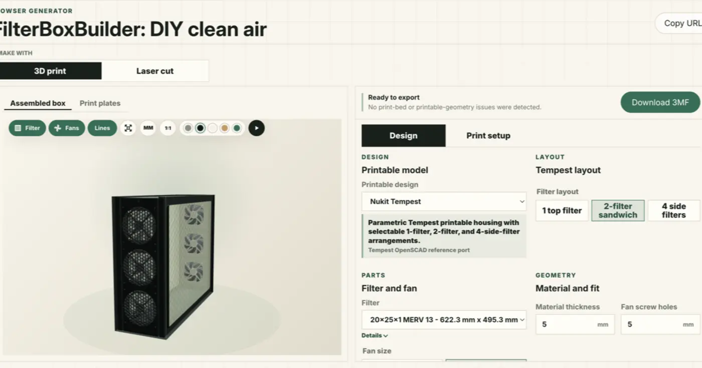 open source parametric diy air purifier builder