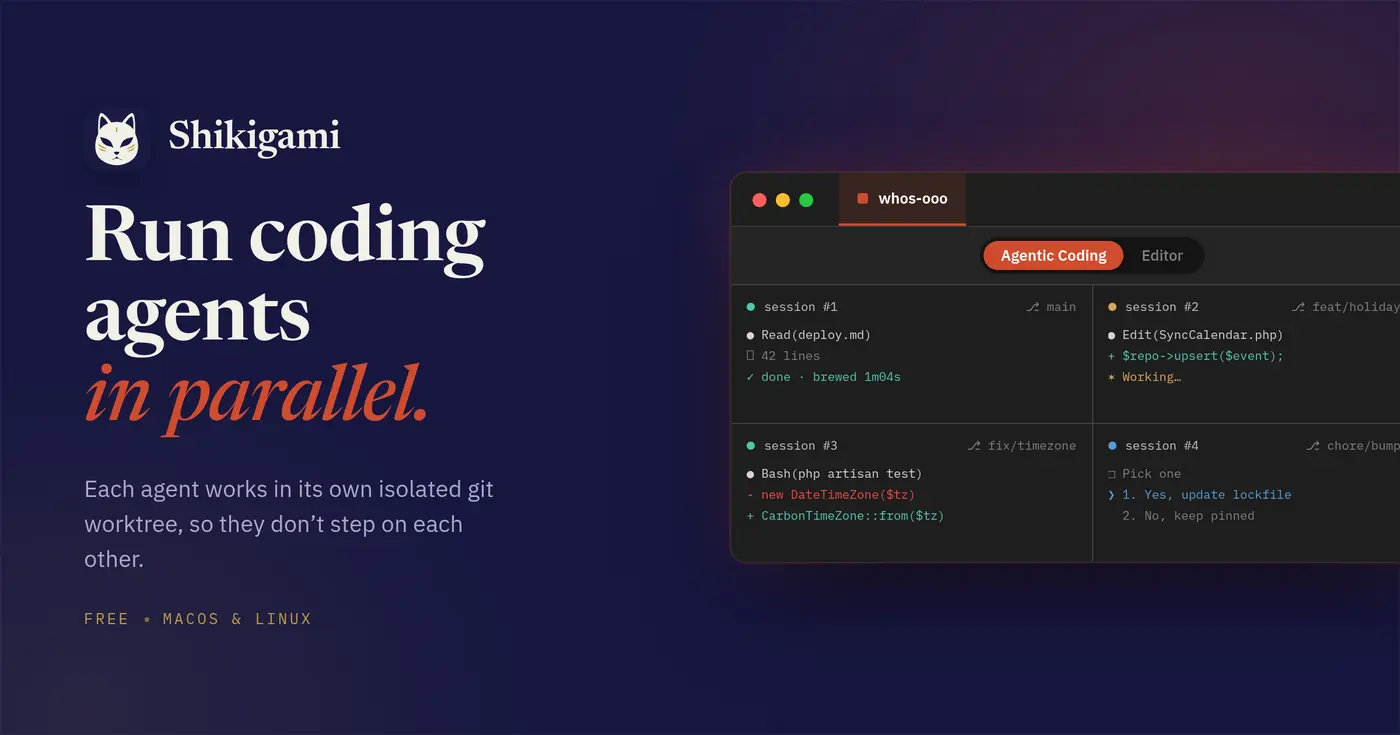 show hn shikigami run ai coding agents in parallel each in a git worktree