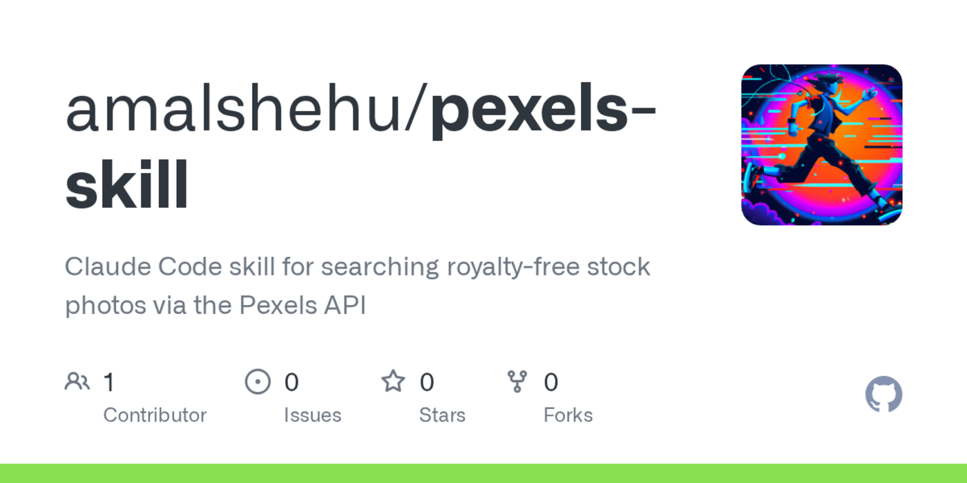 claude code skill for searching royaltyfree stock photos via the pexels api