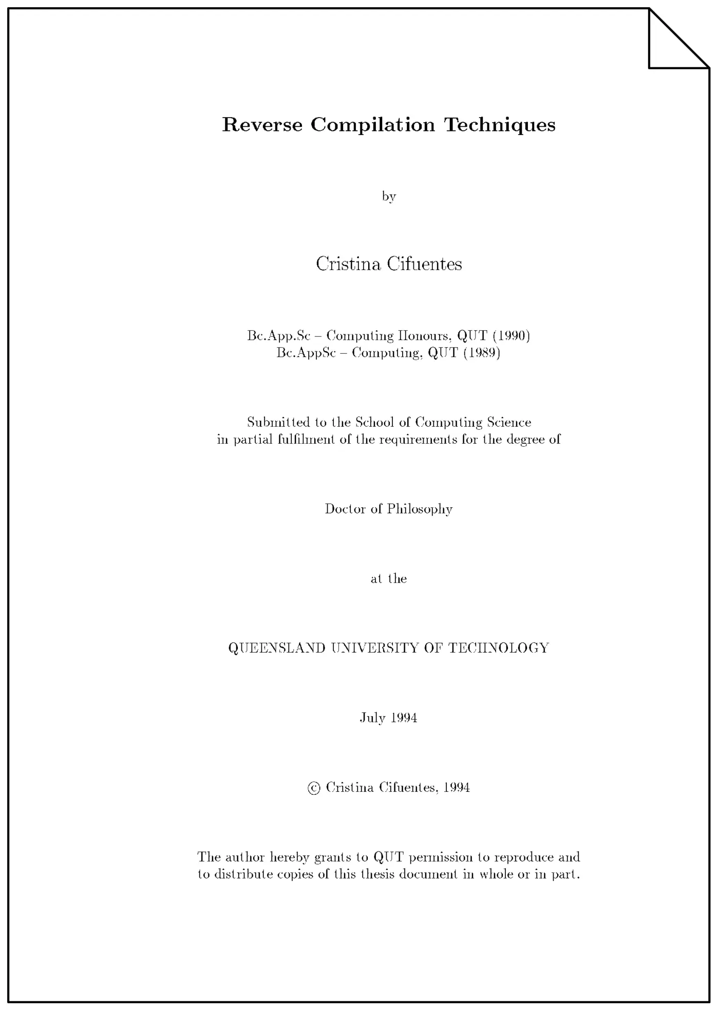 reverse compilation techniques cristina cifuentes1994 pdf