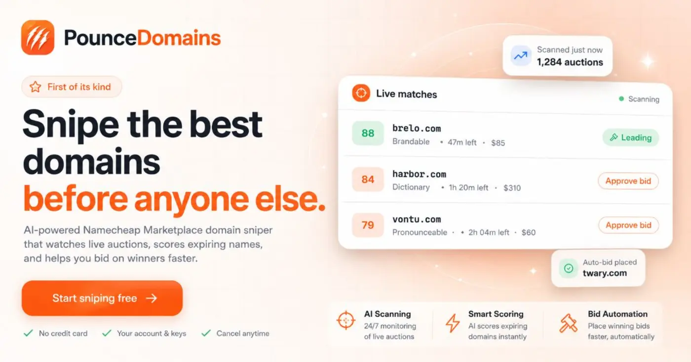 show hn pouncedomains domain discovery and sniping for namecheap marketplace