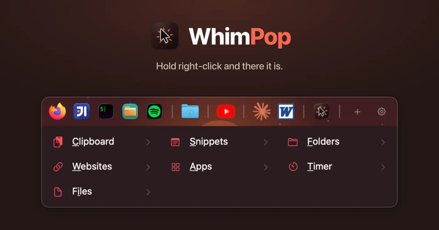 show hn whimpop a macos menu that pops up under your cursor