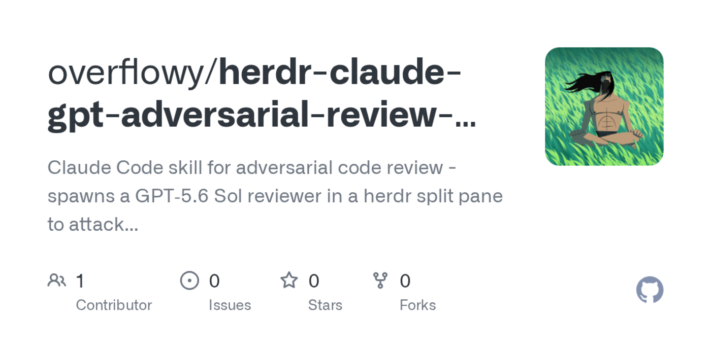 show hn adversarial code review setup with herdr claude and gpt56sol