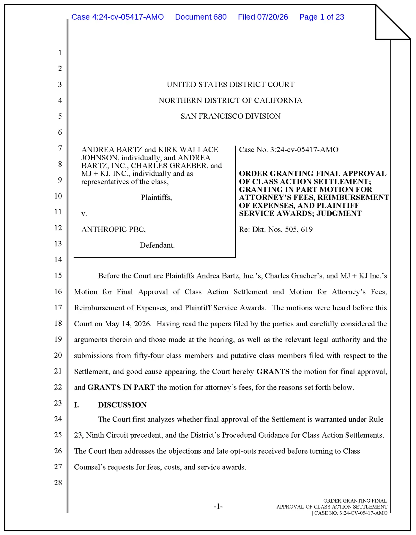 judge approves 15b anthropic settlement reduces class counsel fees to 68 pdf