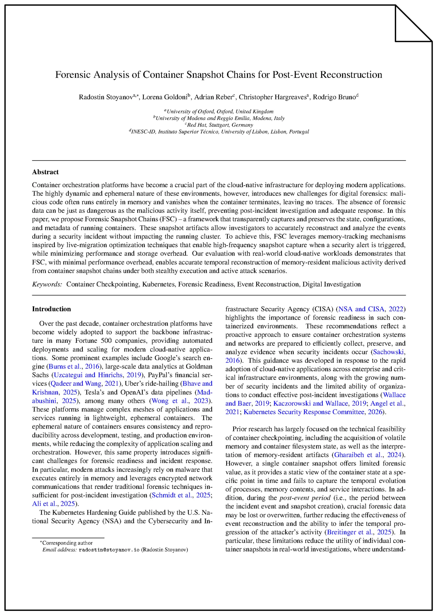 forensic analysis of container snapshot chains for postevent reconstruction pdf