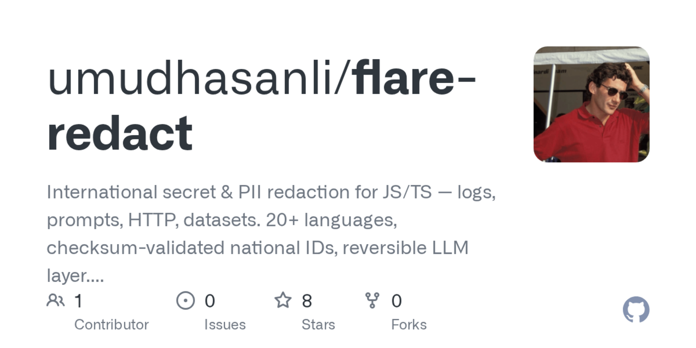 flare redact zerodependency secret and pii redaction for nodejs