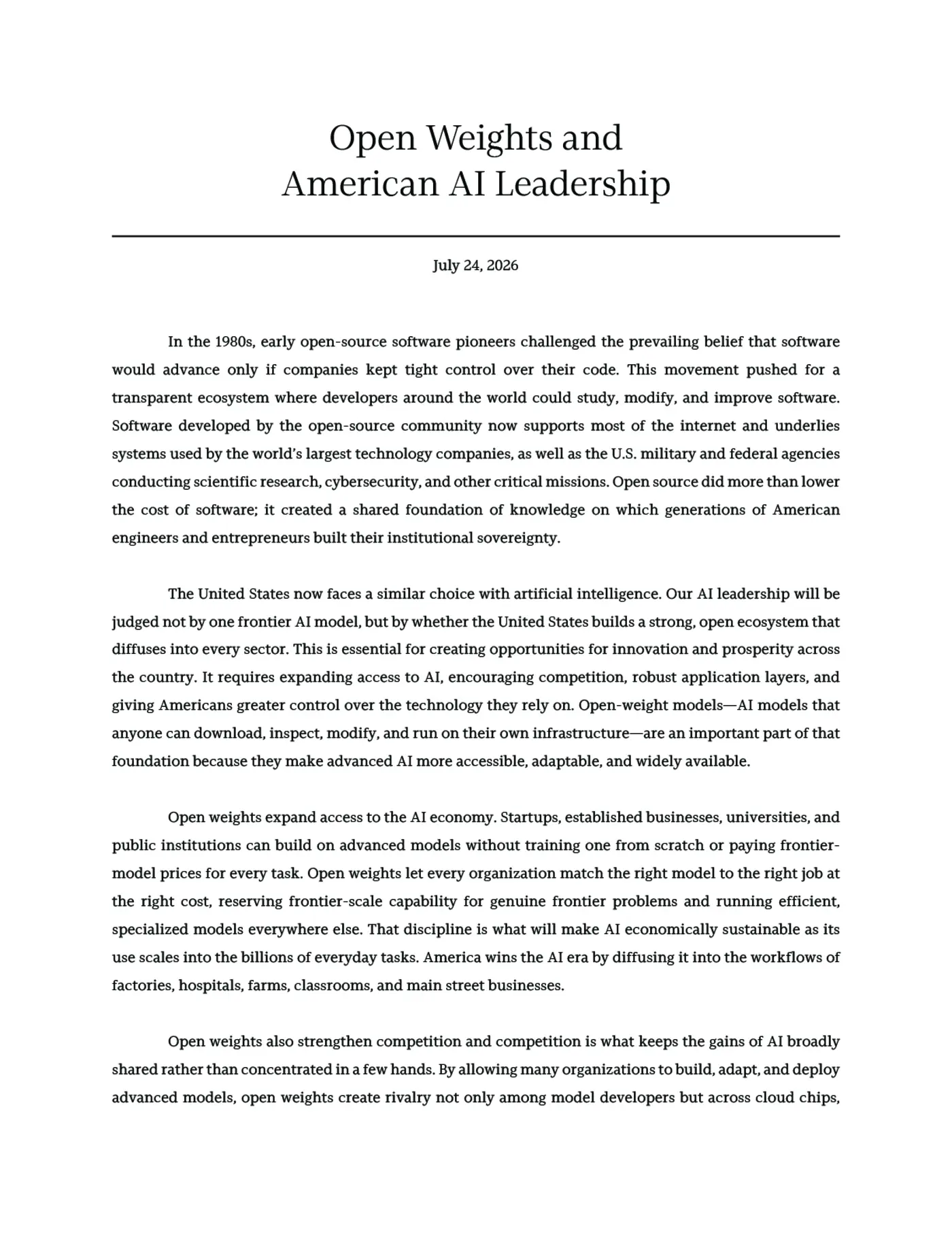 jensen huang on x open weights and american ai leadership
