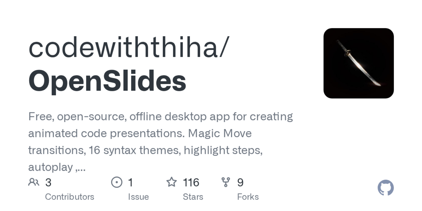 show hn openslides opensource desktop app for animated code presentations