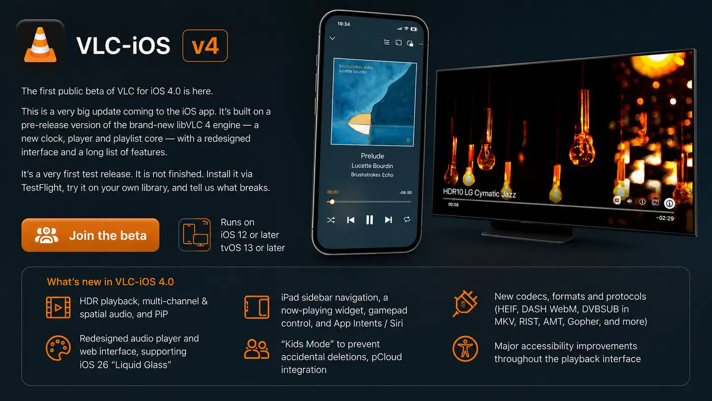 first beta of vlc 40 for ios