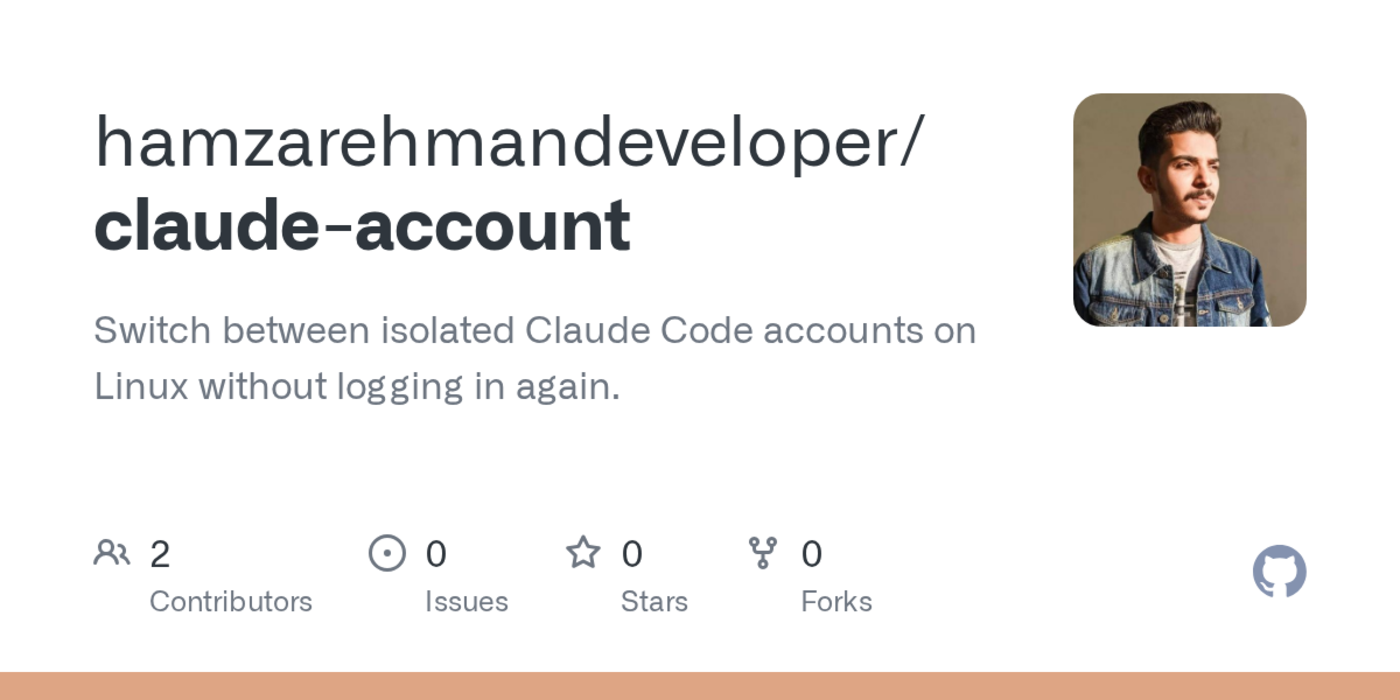 show hn claudeaccount switch claude code accounts without logging in again