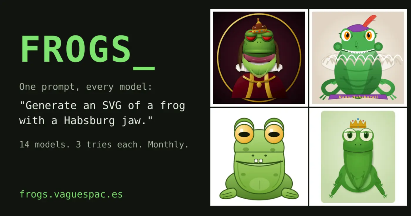 my personal ai benchmark generate an svg of a frog with a habsburg jaw