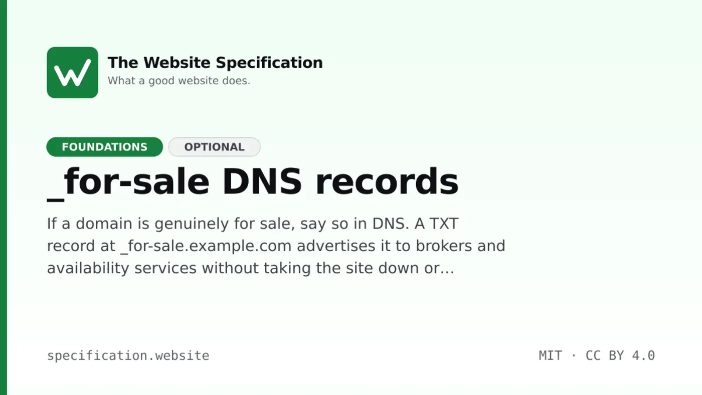 a domain can now say it is for sale in dns