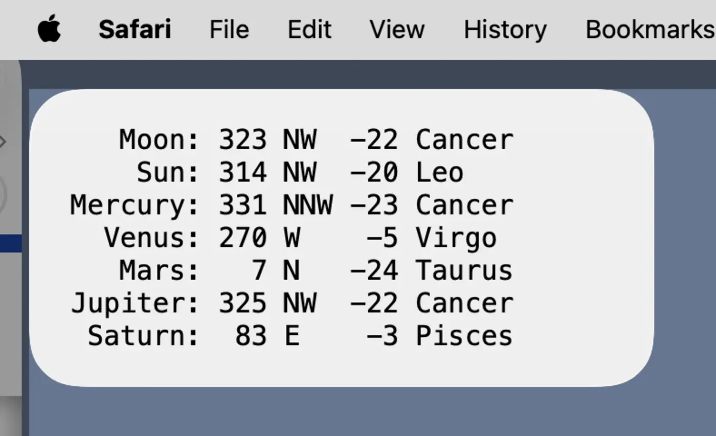 a planet position widget
