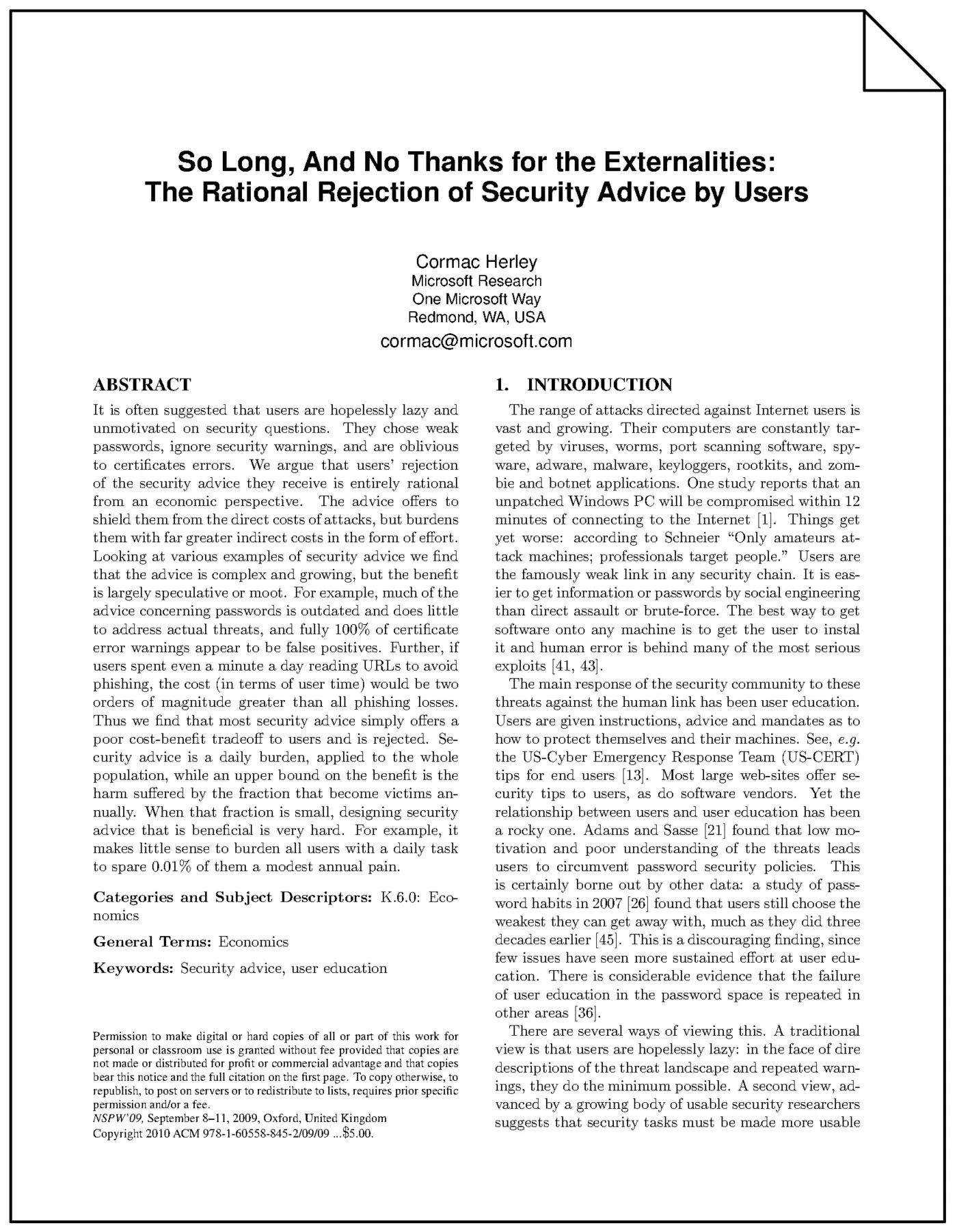 so long and no thanks for the externalities 2009 pdf