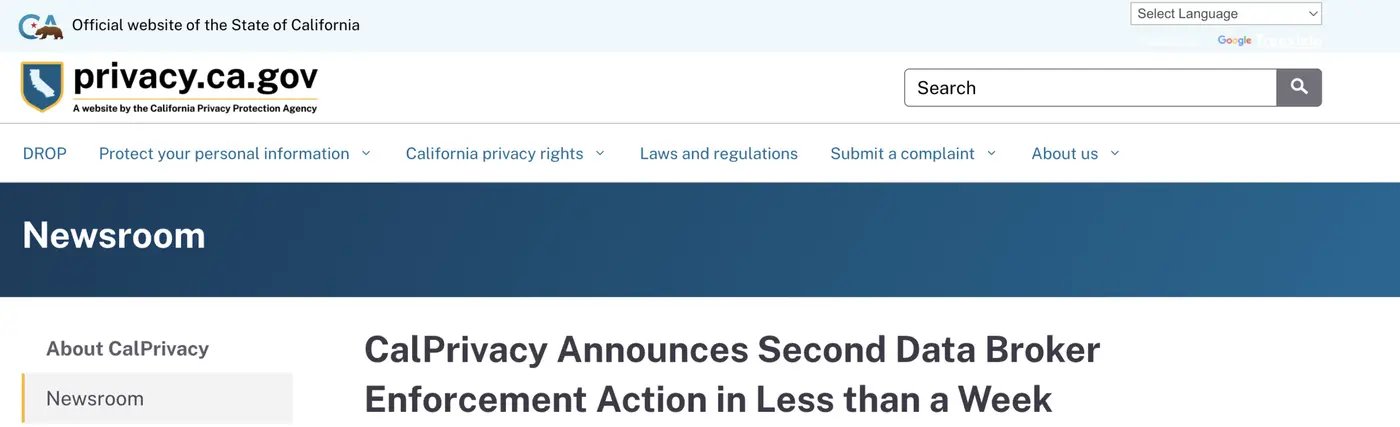 calprivacy 2nd fine in as many days against a data broker