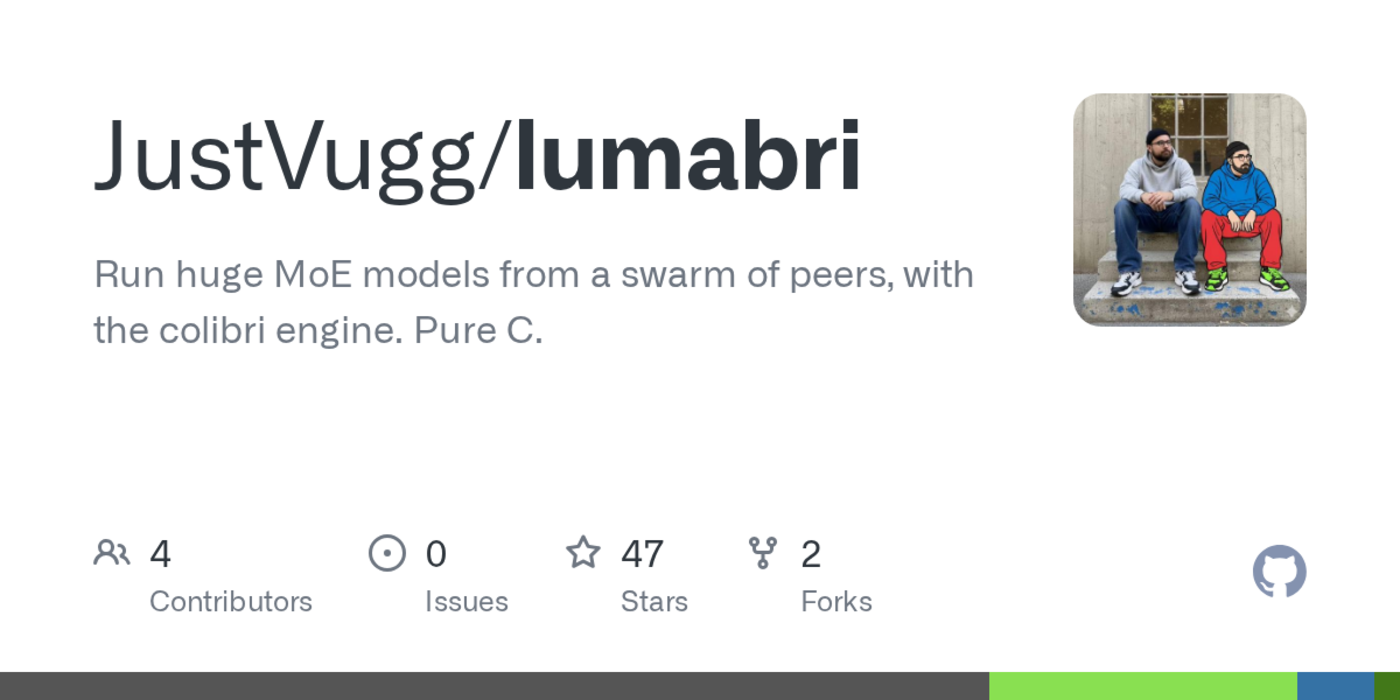 show hn lumabri run moe models on a p2p swarm with colibri