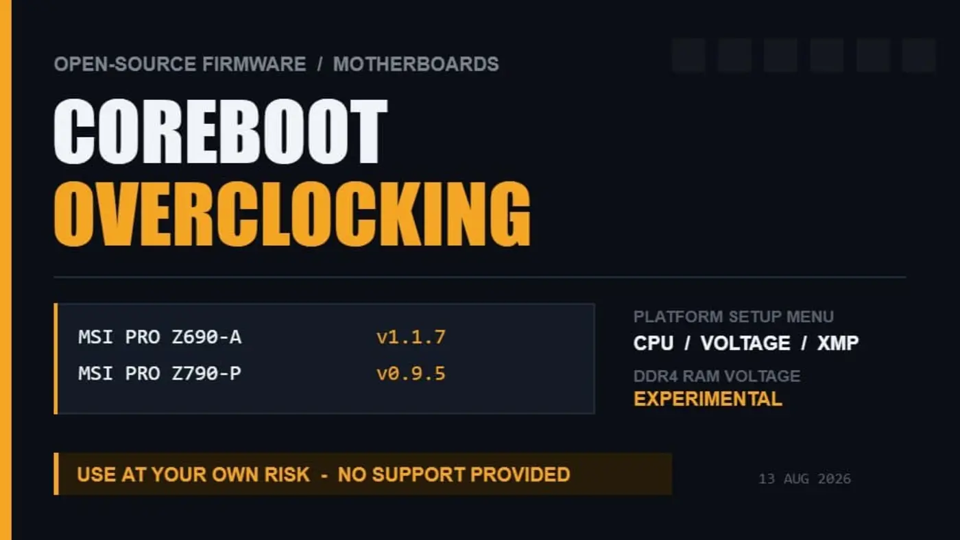 coreboot overclocking arrives on msix27s z690 and z790