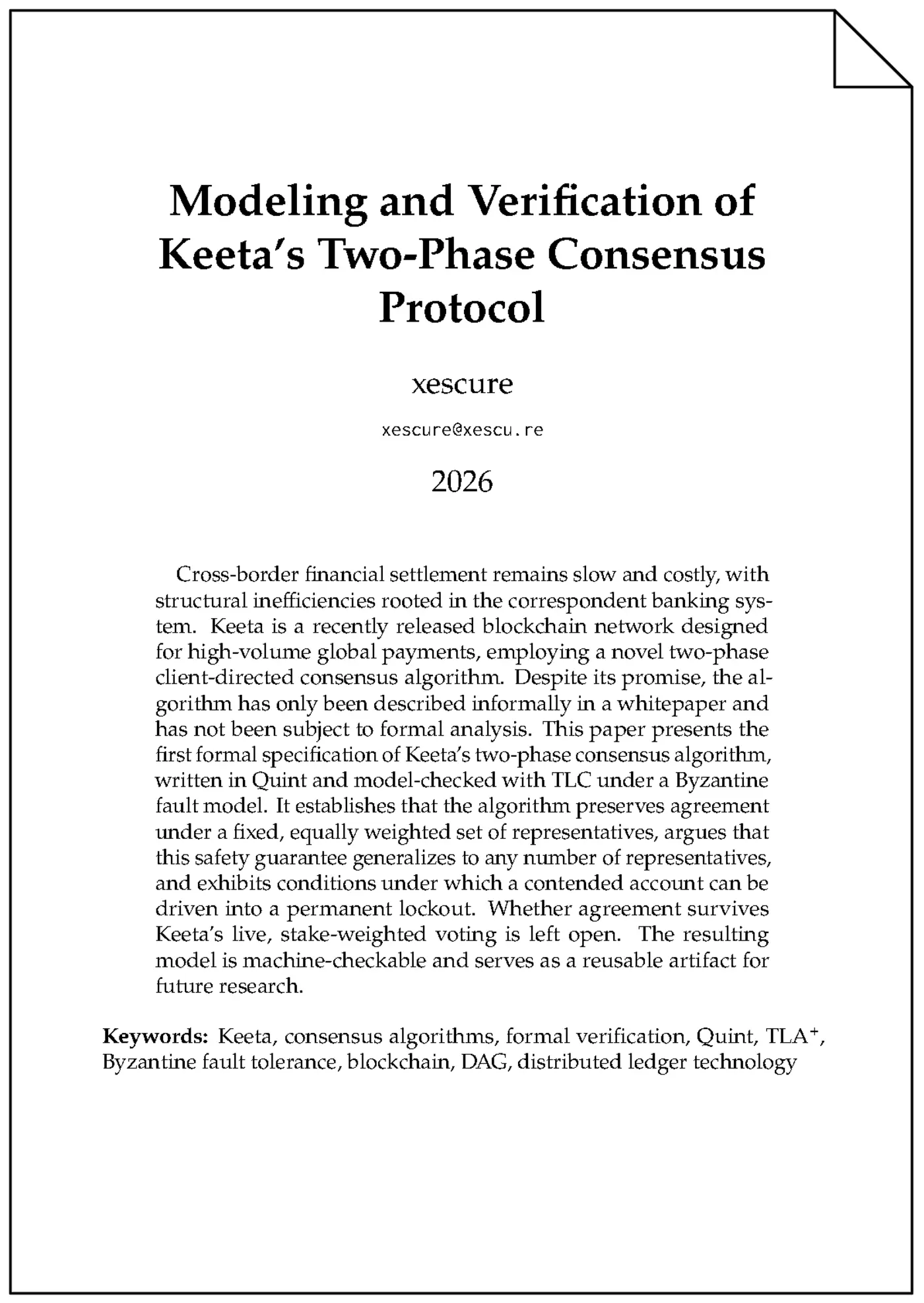 modeling and verification of keetax27s consensus pdf