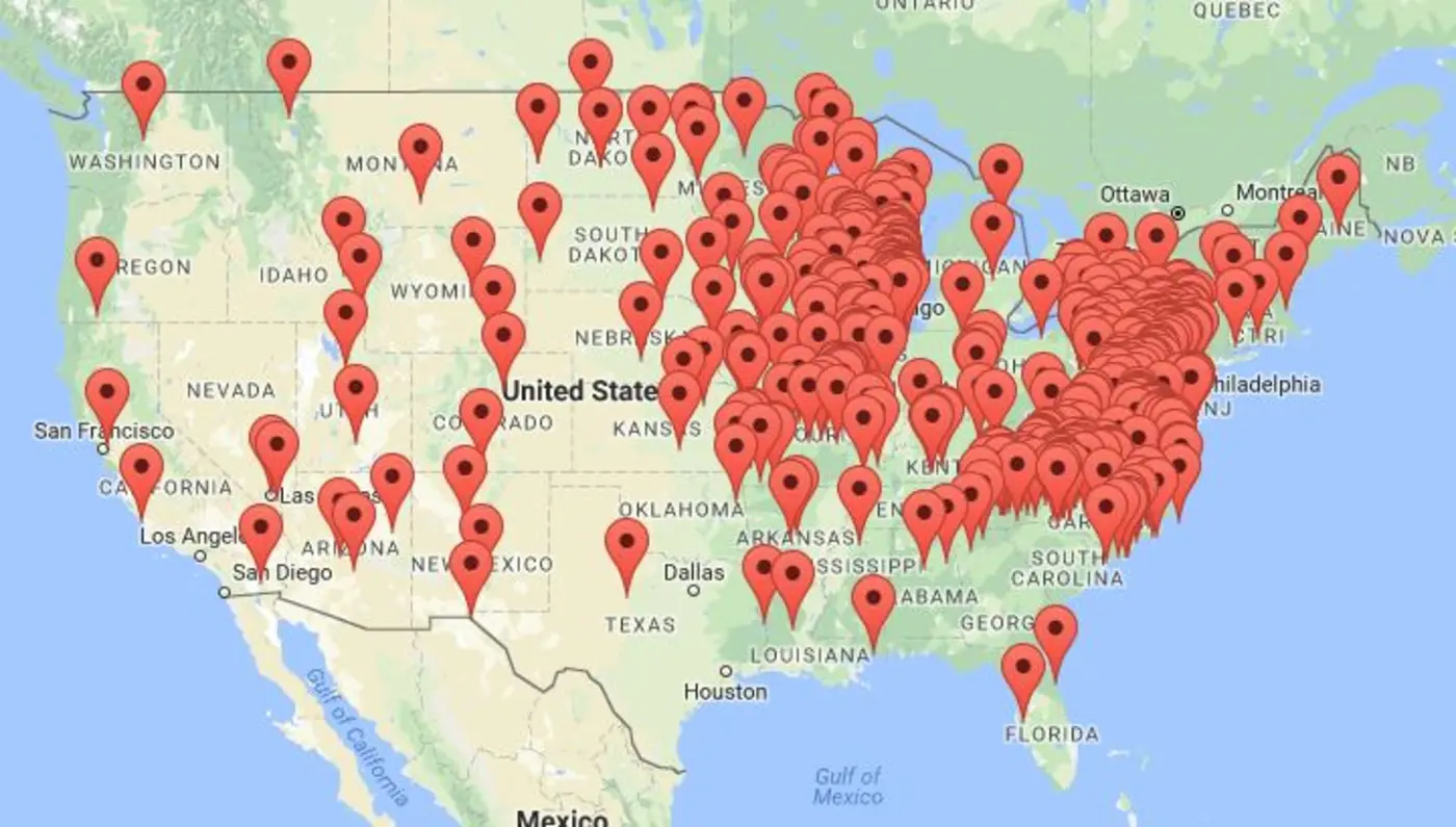pressed penny machine map