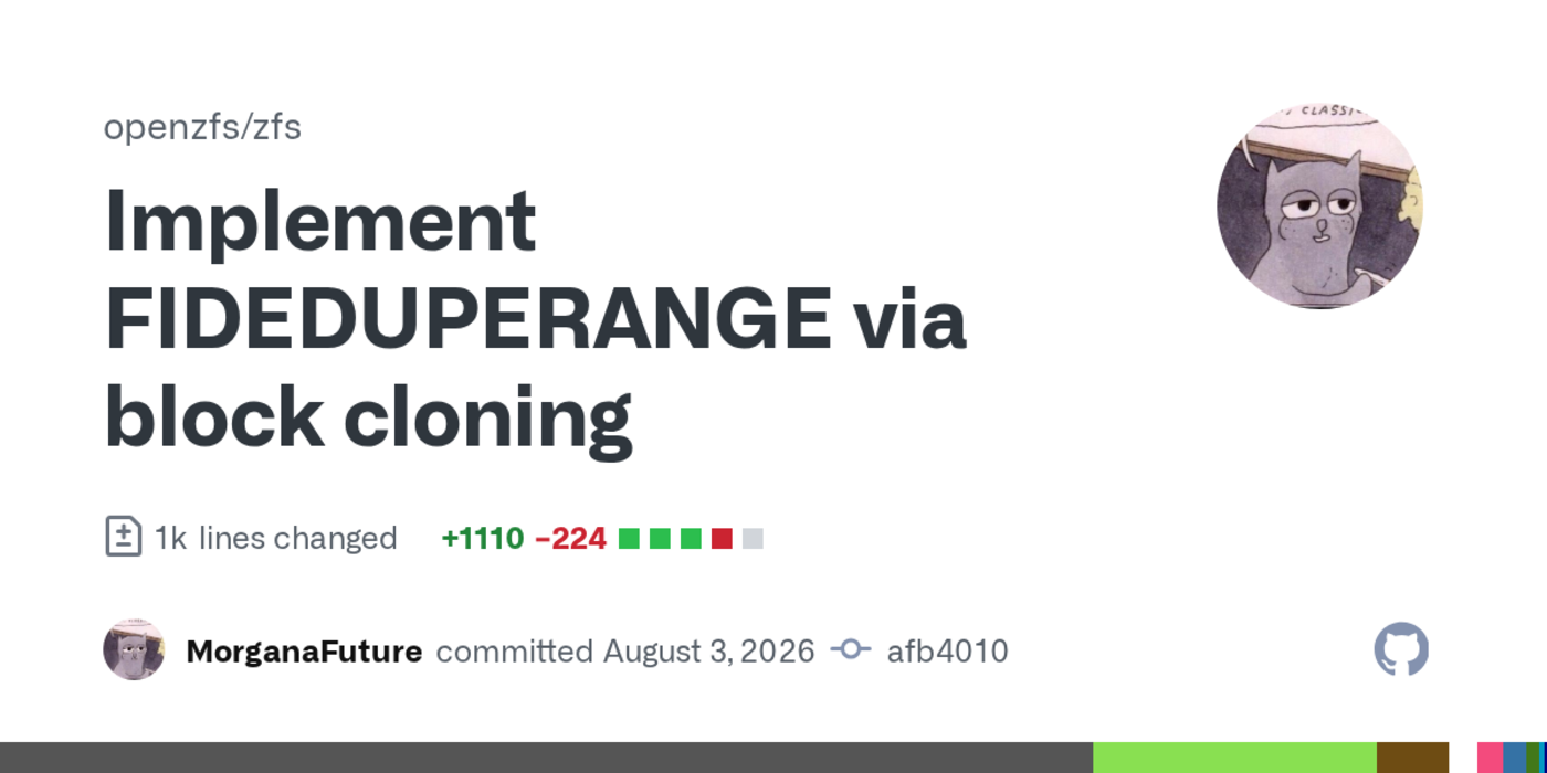 openzfs implement fideduperange via block cloning
