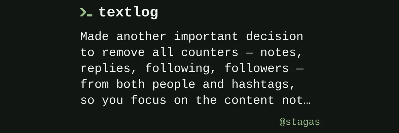 removed all counters replies followingers timestamps from textlog
