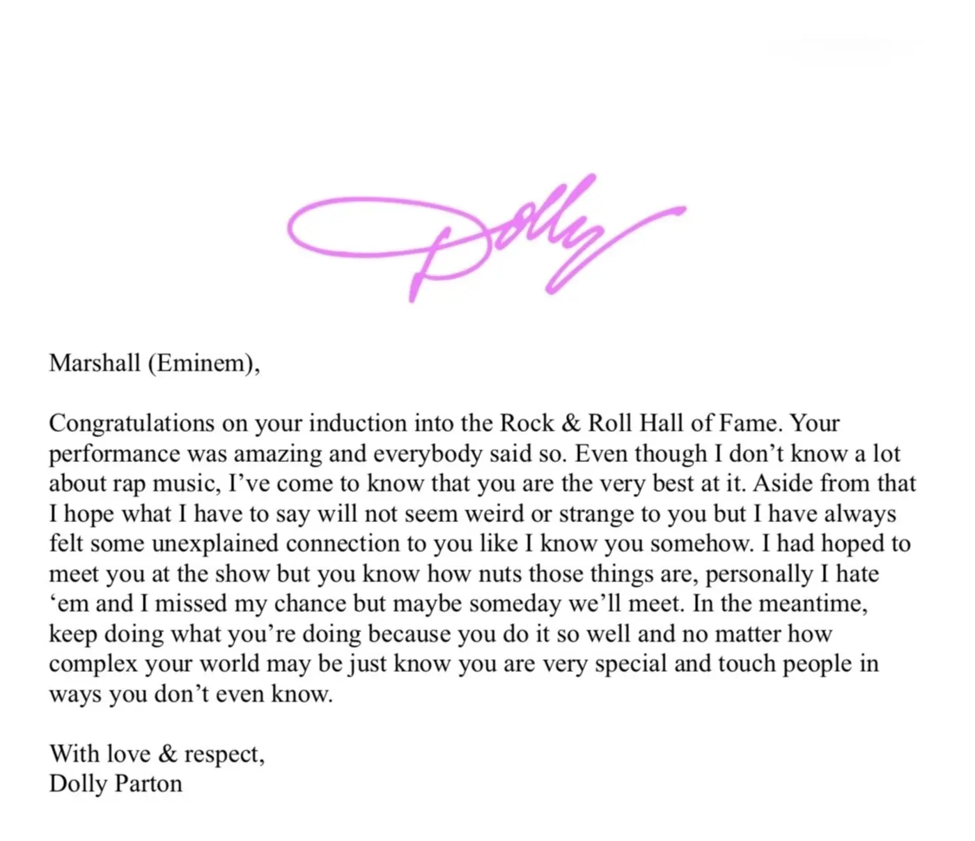 letter from dolly parton to eminem