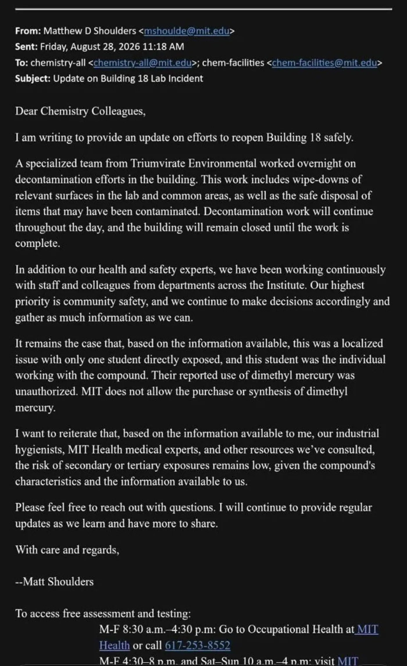 dimethyl mercury exposure incident at mit
