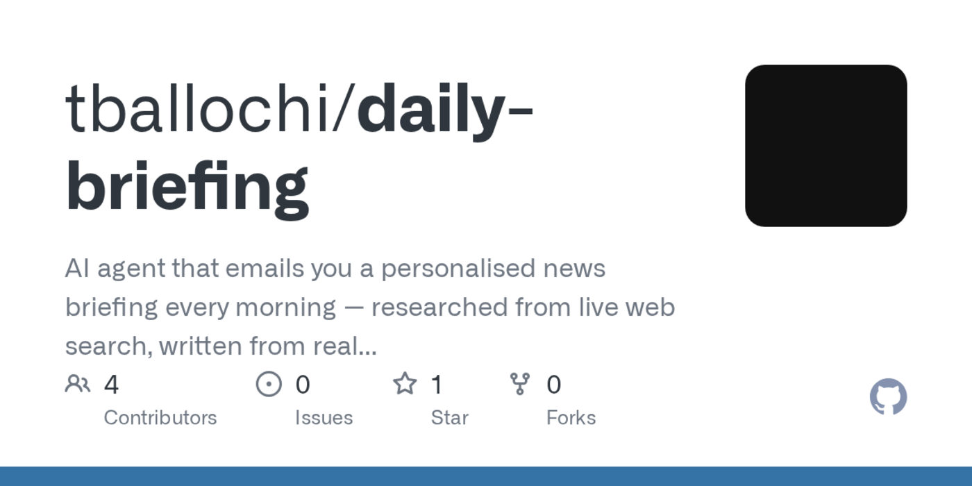 show hn a free ai news briefing agent that runs on github actions no server