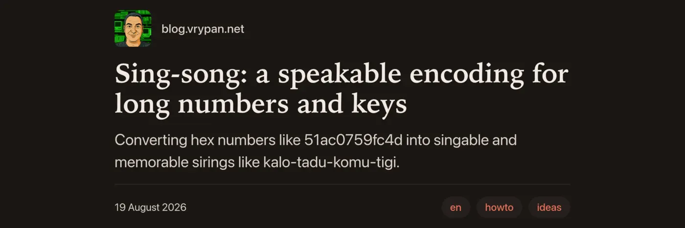 singsong a speakable encoding for long numbers and keys