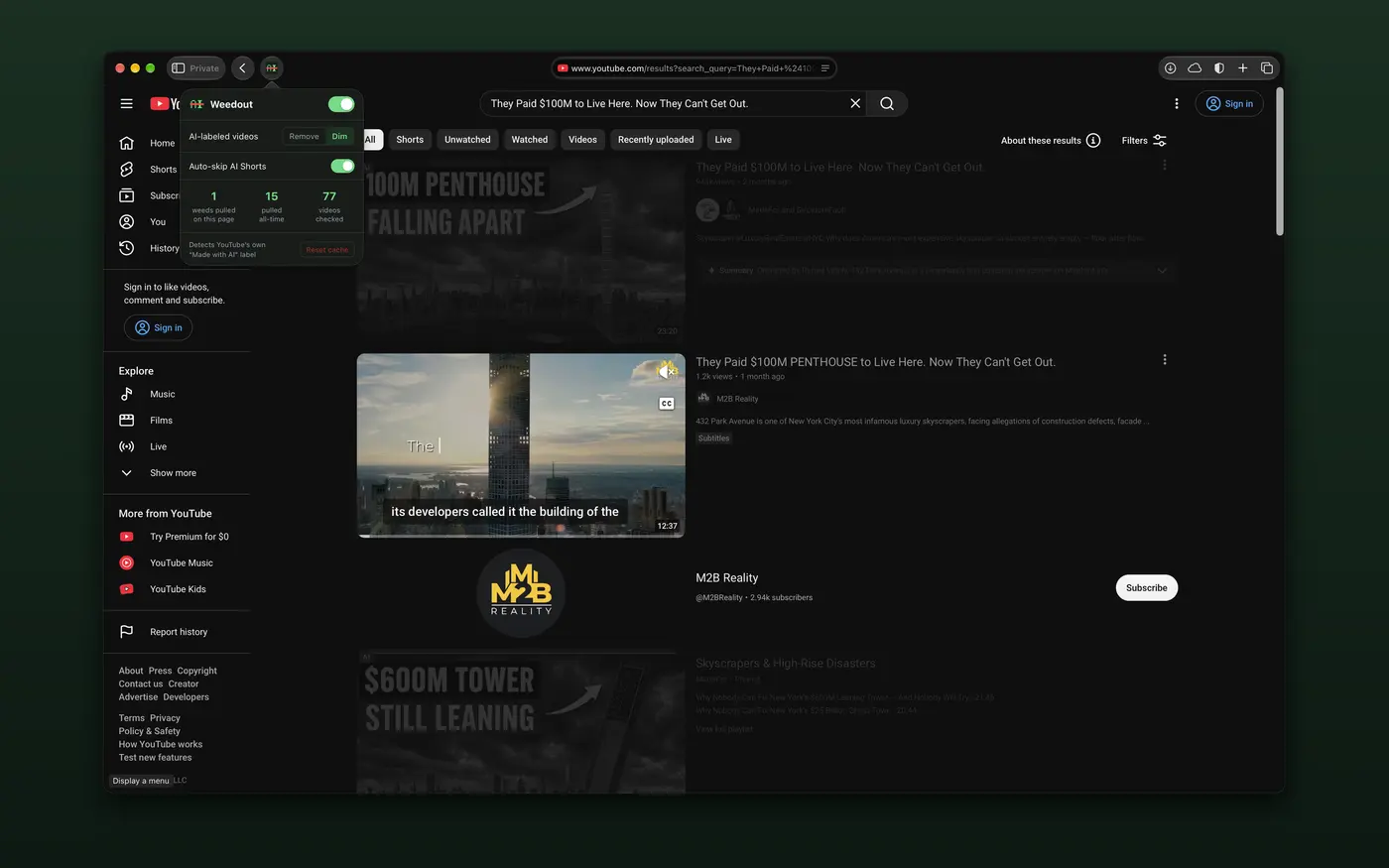 show hn weedout safari extension that hides youtube ailabeled videos