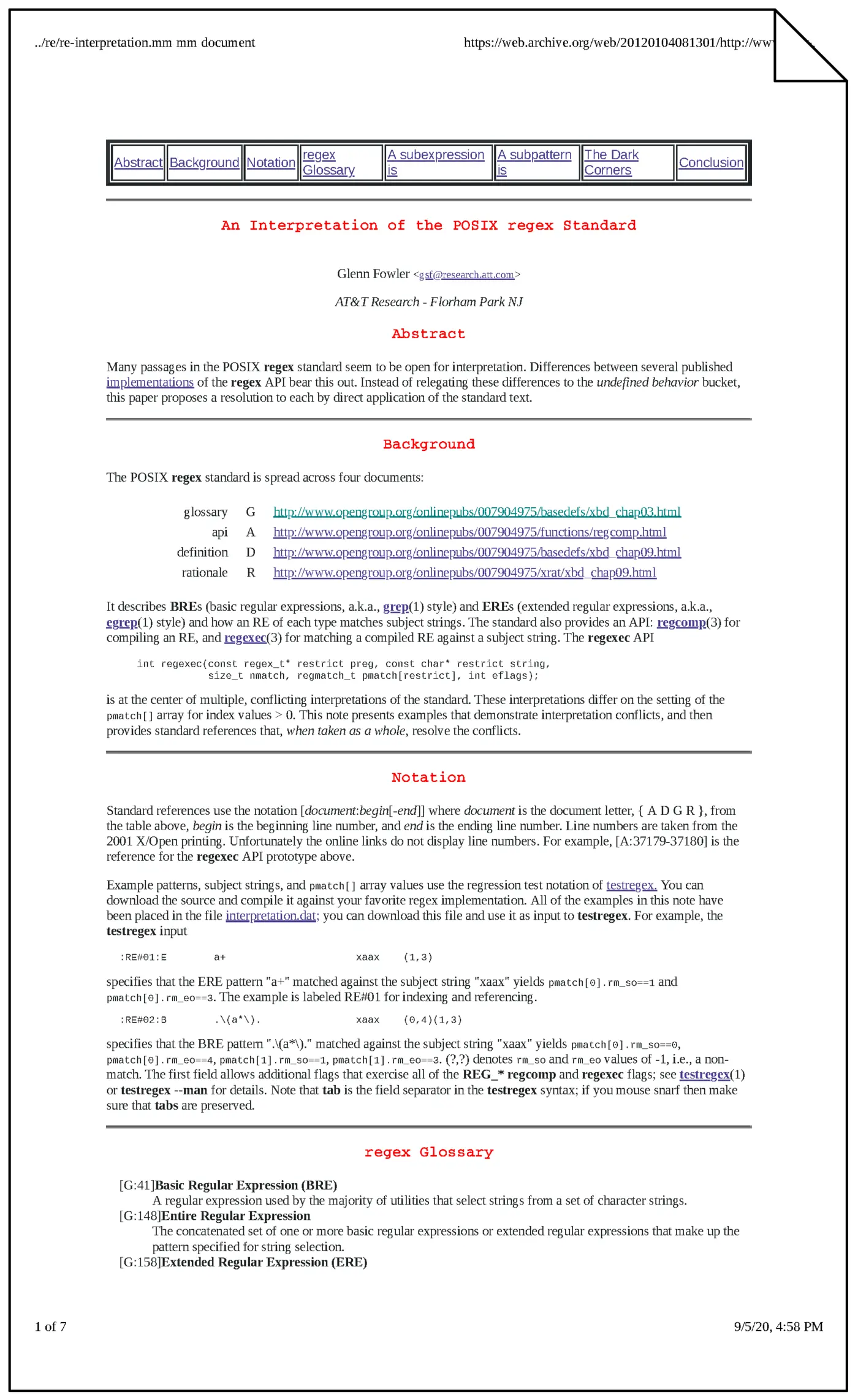 an interpretation of the posix regex standard pdf
