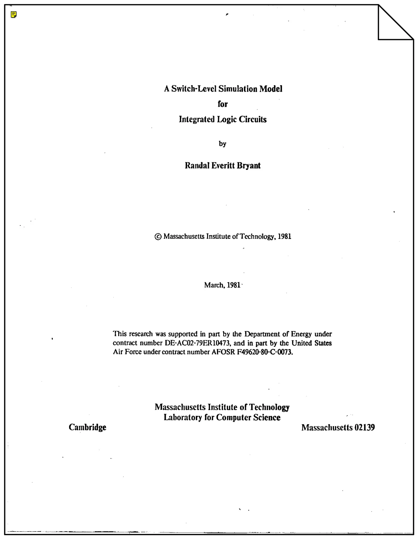 a switchlevel simulation model for integrated logic circuits 1981 pdf