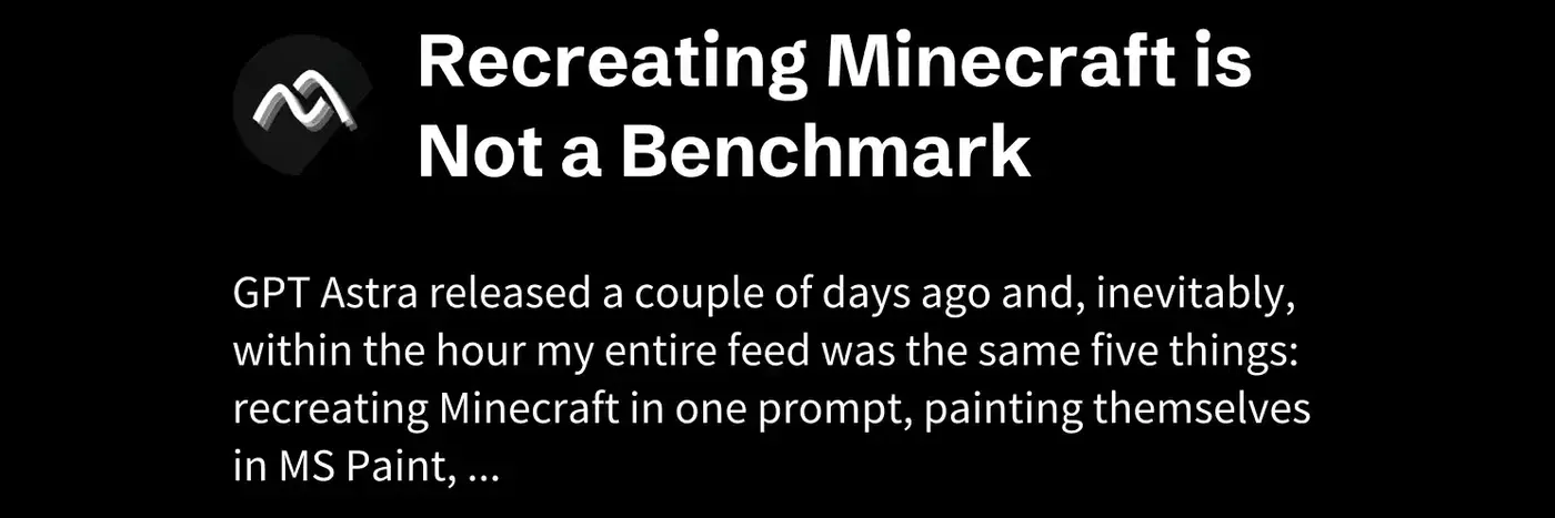 recreating minecraft is not a benchmark
