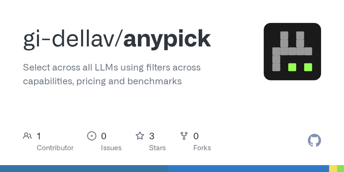 show hn anypick open library for filtering llms based on capabilites and price