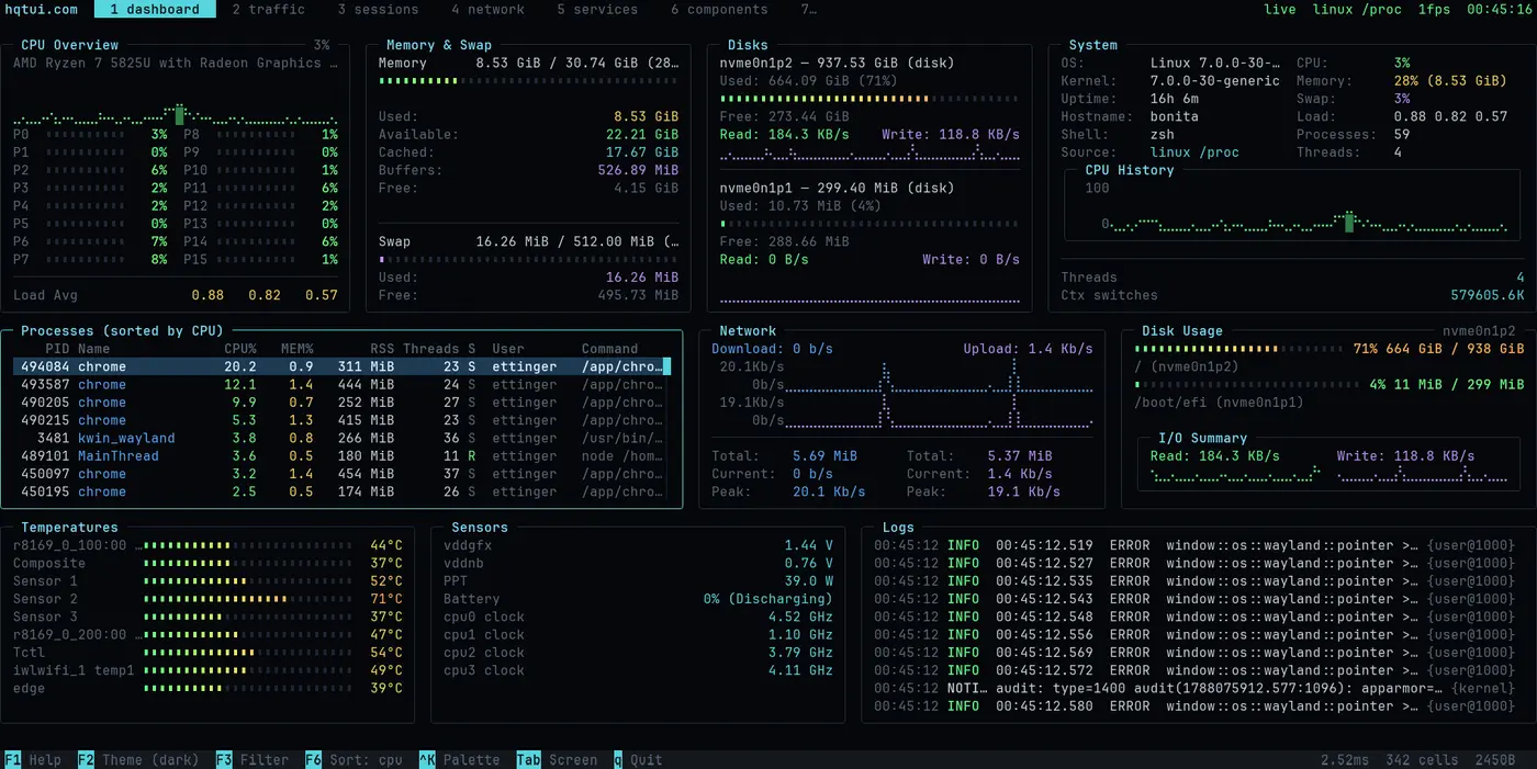 hqtui terminal ui for typescript rust go python zig ruby