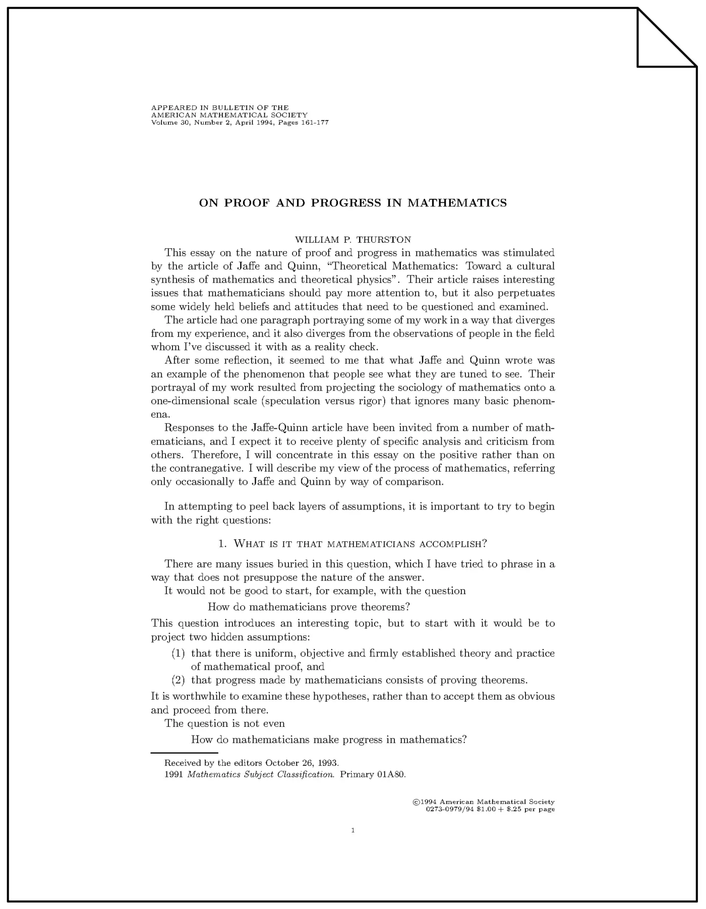 proof and progress in mathematics 1994 pdf