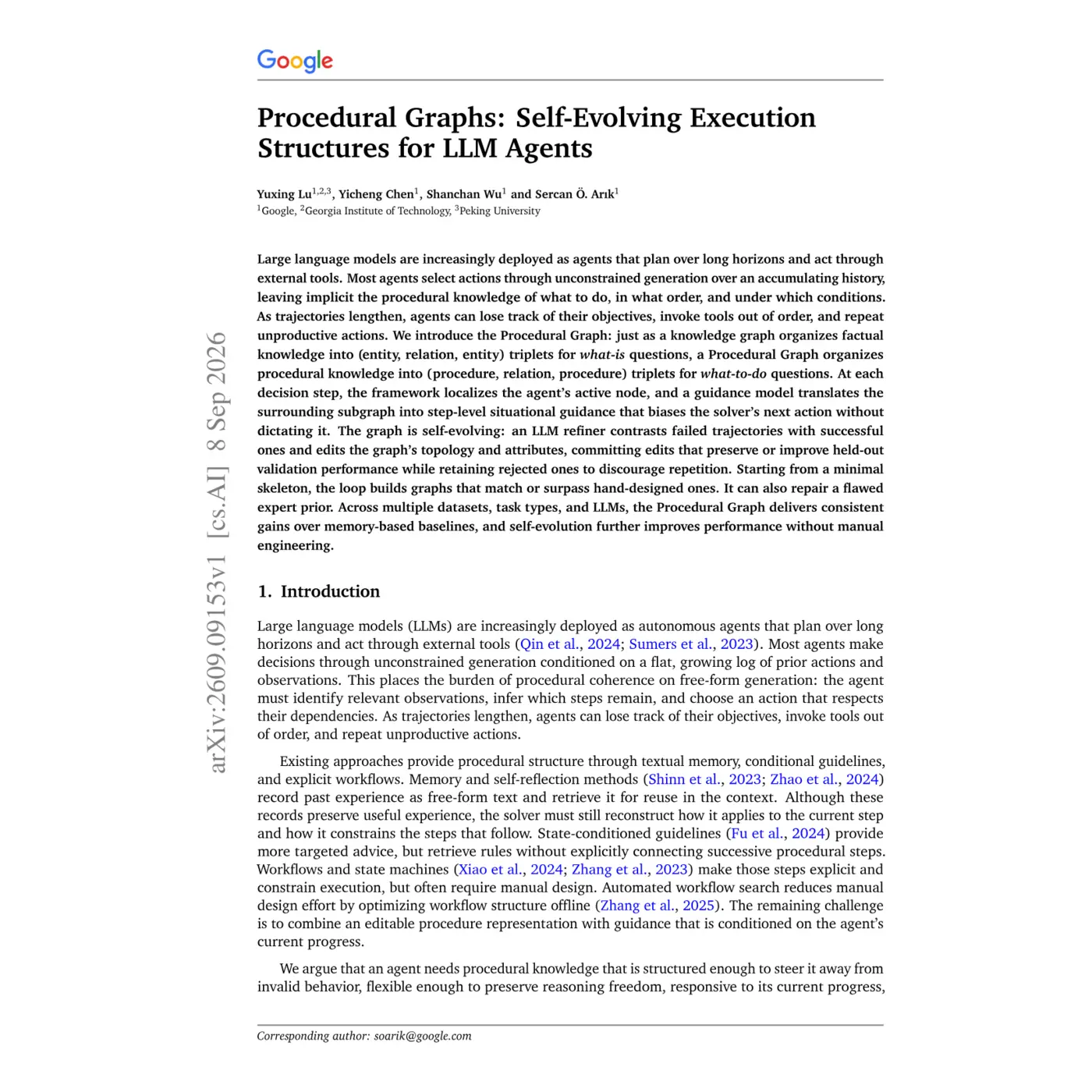 procedural graphs selfevolving execution structures for llm agents