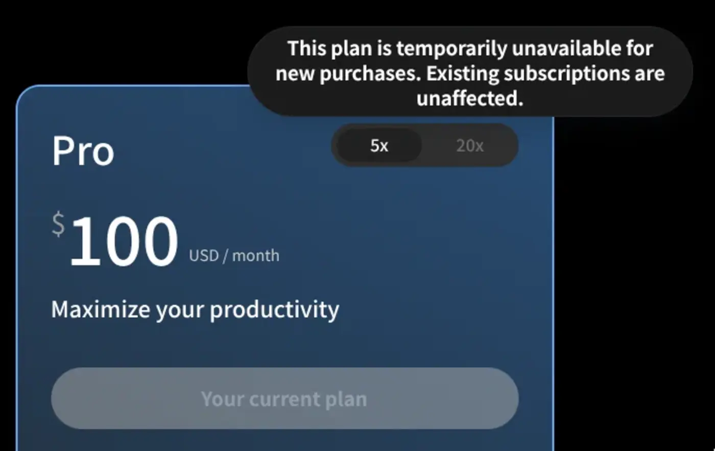 chatgpt pro 20x plan is now unavailable for purchase