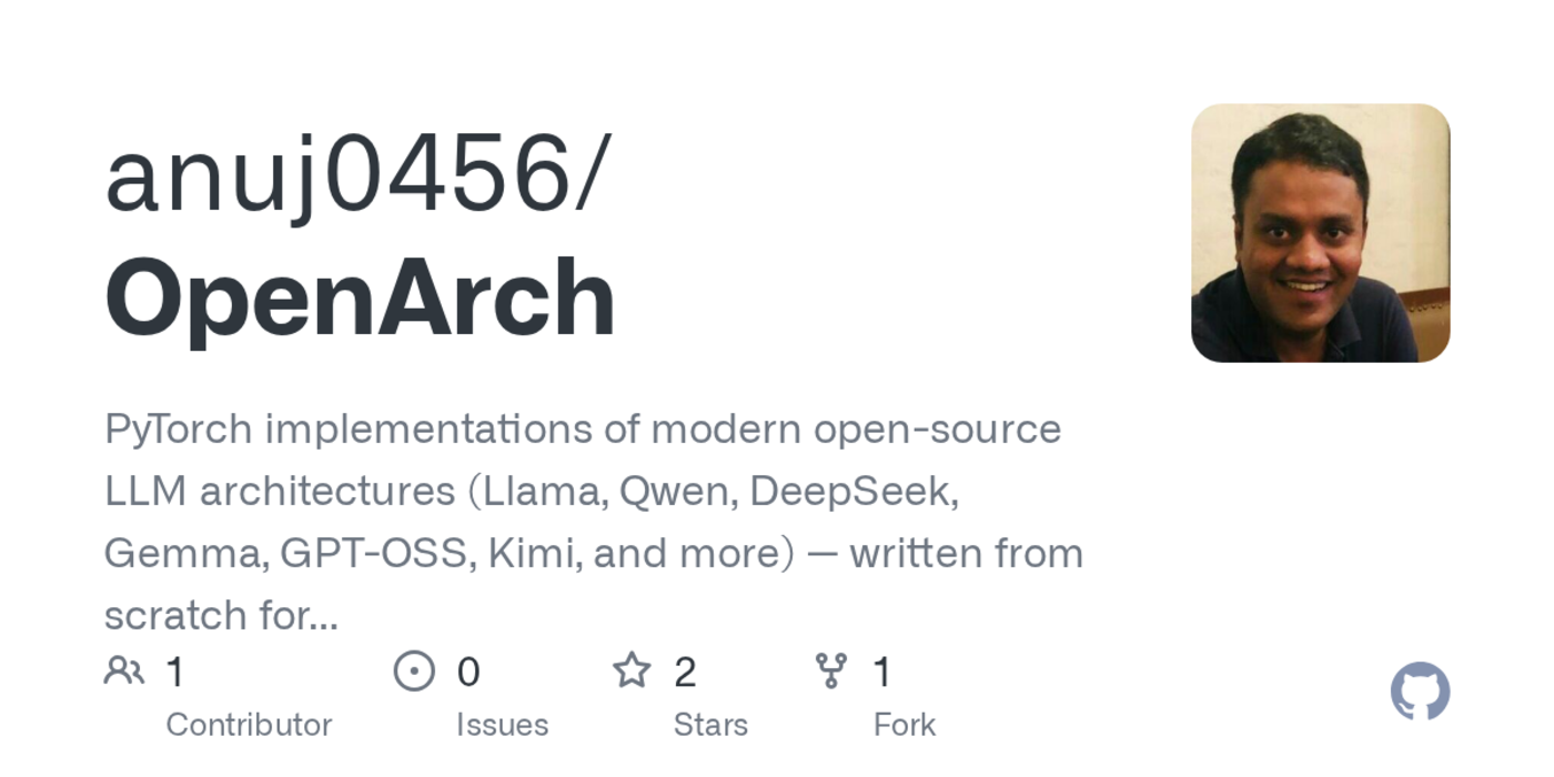 openarch pytorch implementations of modern llm architectures