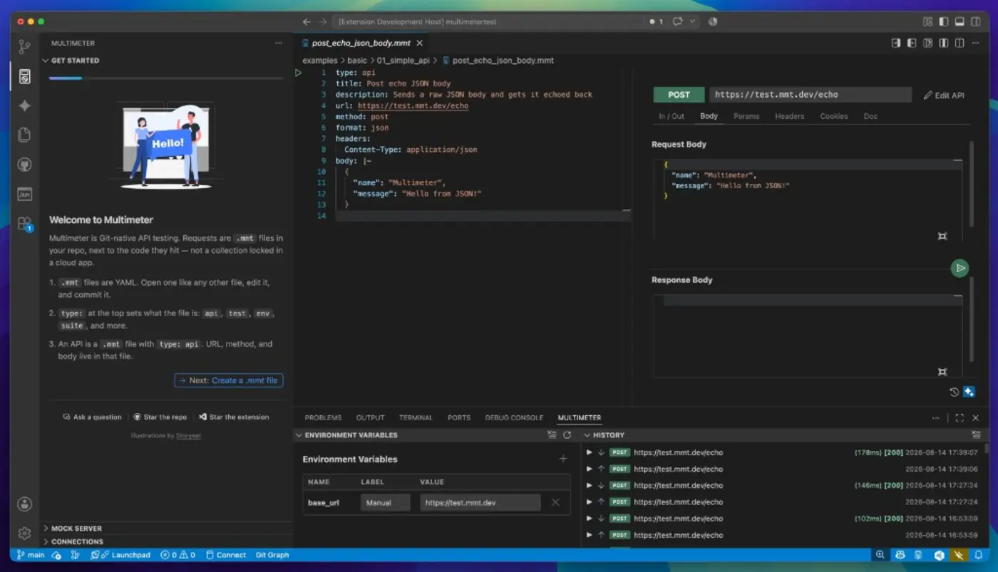 show hn multimeter gitnative rest client and api tests in vs code