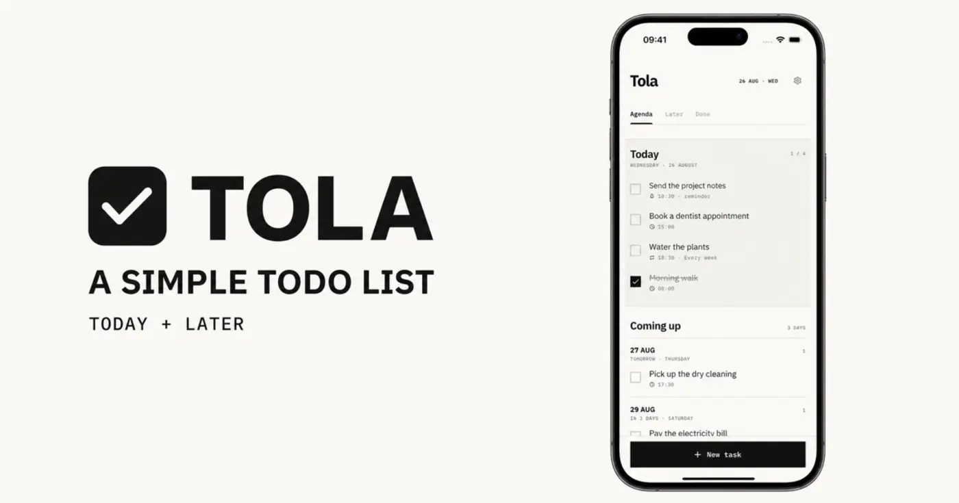show hn tola a minimal todo app with today and later