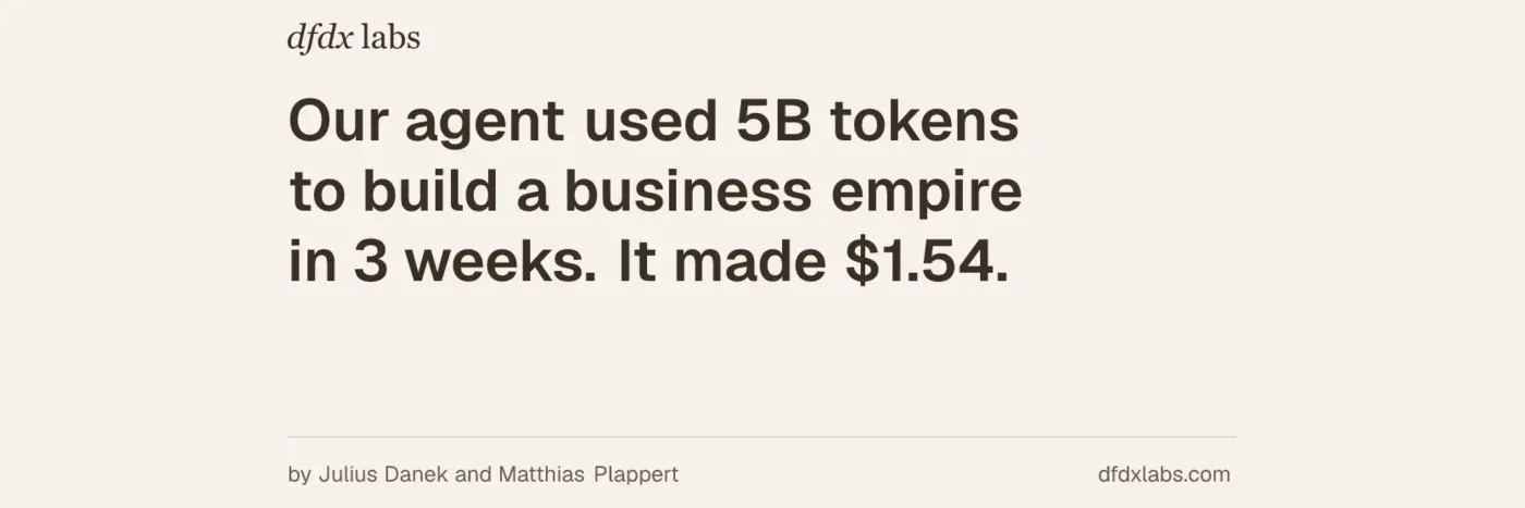 our agent used 5b tokens to build a business empire in 3 weeks it made 154