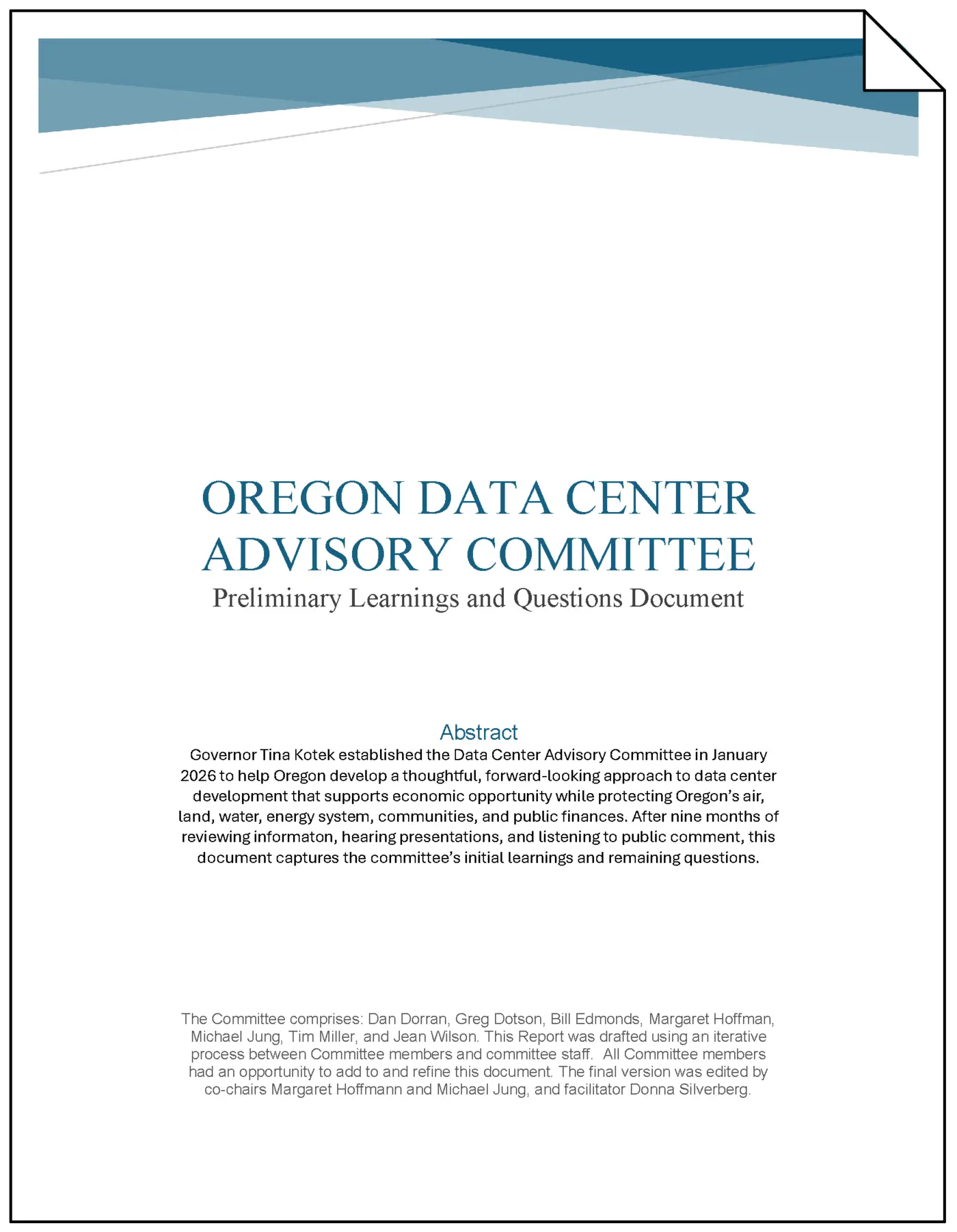 oregon data center advisory committee preliminary learnings and questions doc pdf
