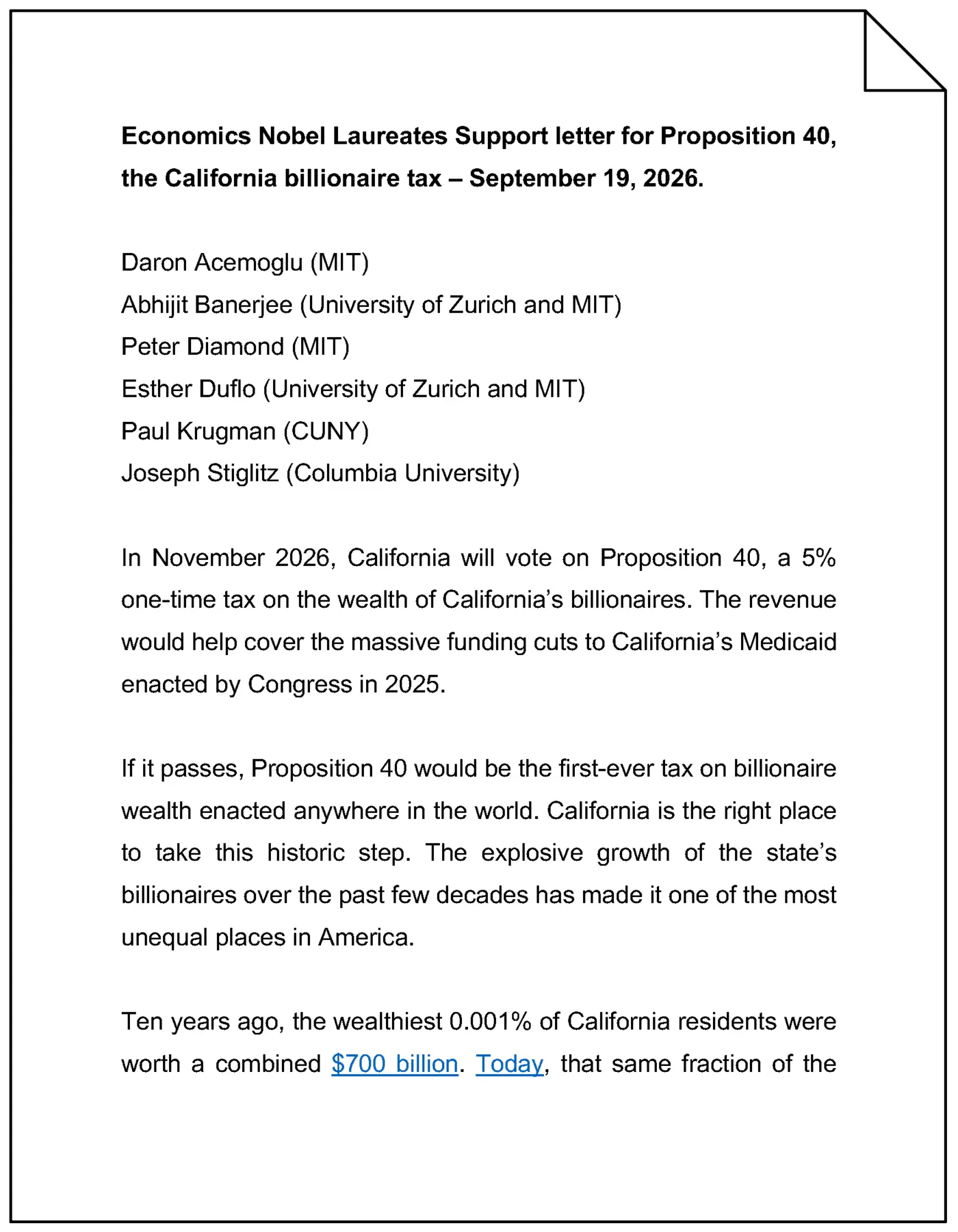 economics nobel laureatesx27 letter supporting the california billionaire tax pdf